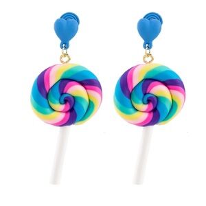 Disney Candy Colorful Swirl Lollipop Dangle Earrings Silver Sterling